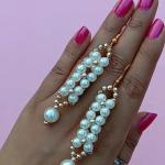 Handcrafted Woven Pearl and Gold Bead Dangle Earrings