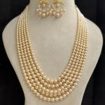 Regal Five-Strand Pearl Necklace Set with Chandelier Earrings