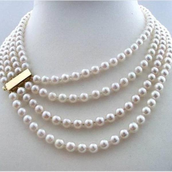 Classic Four-Strand Pearl Choker Necklace