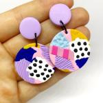 Abstract Art Polymer Clay Dangle Earrings - Playful Pastel Patchwork Design