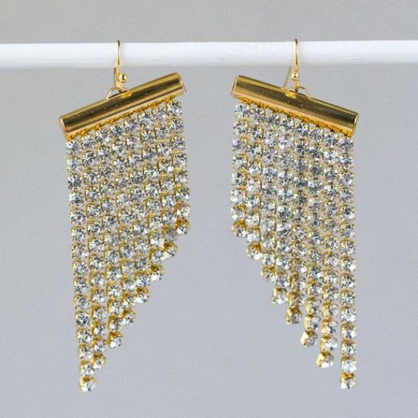 Crystal Fan Cascade Earrings – Elegant Rhinestone Dangles for Festive Glamour