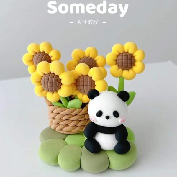 Panda & Sunflower Clay Scene – Whimsical Handmade Decor