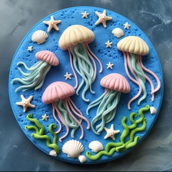 Ocean Fantasy Jellyfish Scene – Handmade Marine Clay Art