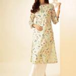 Wonderful Off White Floral Printed Thread Work Pure Cotton Straight Kurta