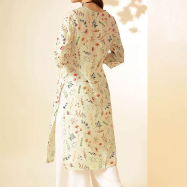 Wonderful Off White Floral Printed Thread Work Pure Cotton Straight Kurta