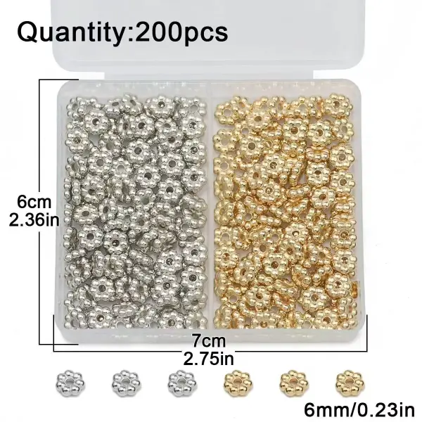 200 Pcs 6mm Snowflake Gold/Silver Plated CCB Spacer Loose Beads DIY Set Box For Bracelet Necklace Jewelry Accessories