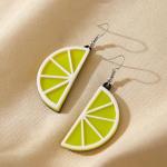 Zesty Lime Slice Dangle Earrings - Fun & Fruity Citrus Drop Earrings