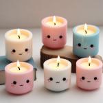 6 Pcs Kawaii Pastel Candle Stand Set – Cute Face Tealights for Cozy Decor