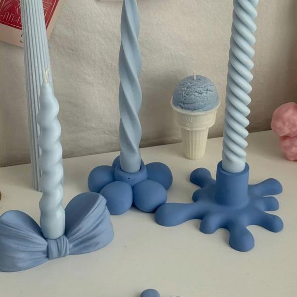 Abstract Splash Candle Stand – 1 Pc Sculptural Blue Holder