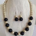 Classic Black and Champagne Pearl Statement Necklace Set