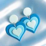 Ocean Hearts Drop Earrings – Handmade Layered Love in Blue Gradient