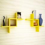 Zigzag Glow Wall Shelf – 2 Pc Yellow Geometric Display Set