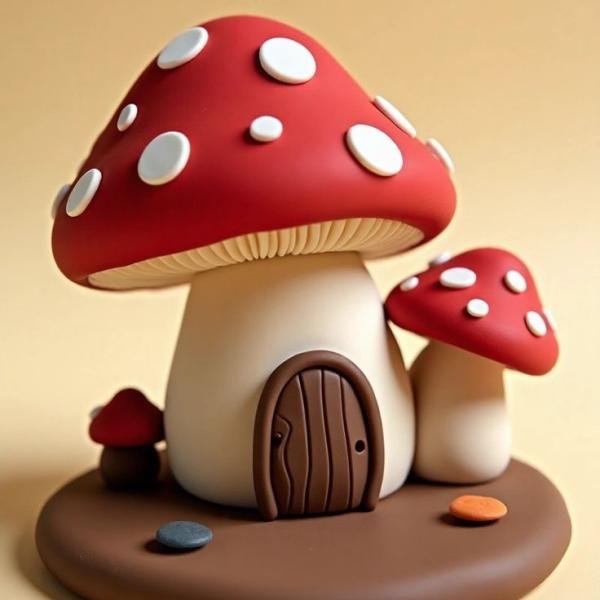 Whimsical Mushroom House – Fantasy Clay Decor for Fairy Gardens