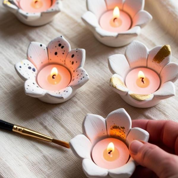 Lotus Glow Candle Stand – 1 Pc Hand-Painted Floral Tealight Holder