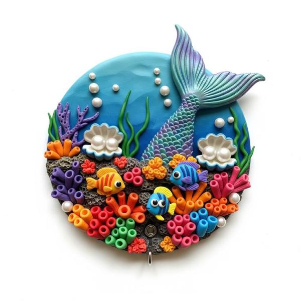 Mermaid Coral Reef Scene – Vibrant Handmade Ocean Clay Art