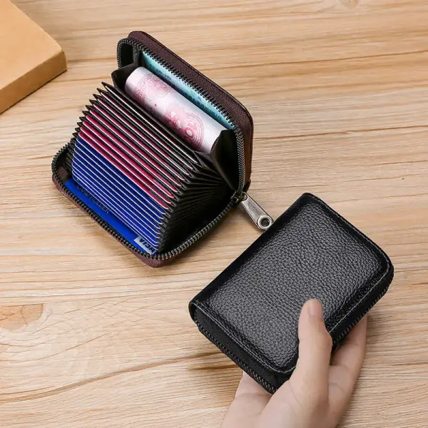 Modern Multi Slot Card Holder Small Wallet Women Men Business Bank Credit Card Bag Male Coin Pouch Solid Leather Zipper Wallet