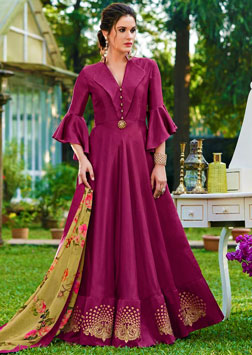 Silk Party Wear Floor Length Gown Unstitched