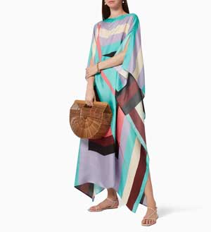 Designer Print Silk Kaftan Long Dress
