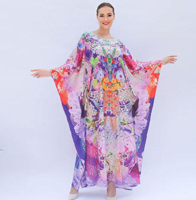Floral Kaftan Wedding Dress Lilac Silk