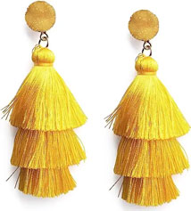 Creative Multilayer Yarn Tassel Earrings Yellow