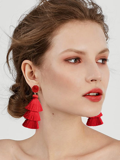 Thread Yarn Tassel Earrings Red