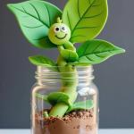 Smiley Leaf Jar – Whimsical Plant Decor in a Jar - Hand Crafted, Show Piece, Unique Gift item